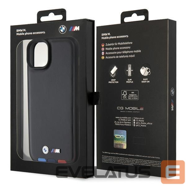 Nugarėlės dėklai BMW BMW BMHCP15M22PTDK iPhone 15 Plus 6.7" black/black Leather Stamp Tricolor