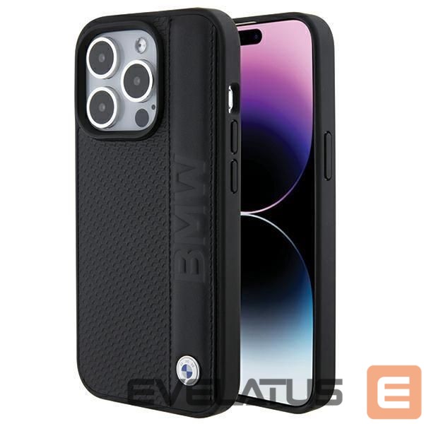 Nugarėlės dėklai BMW BMW Leather Textured & Stripe case for iPhone 15 Pro - black