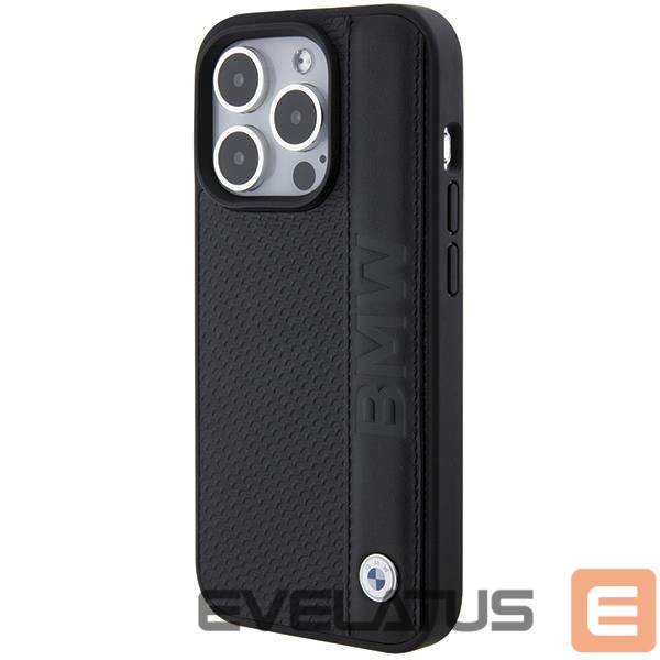 Nugarėlės dėklai BMW BMW Leather Textured & Stripe case for iPhone 15 Pro - black