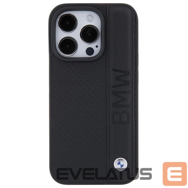 Nugarėlės dėklai BMW BMW Leather Textured & Stripe case for iPhone 15 Pro - black