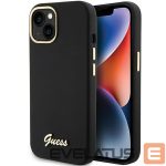 Nugarėlės dėklai Guess  Guess Silicone Script Metal Logo & Frame case for iPhone 15 - black