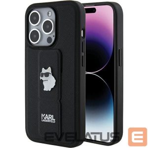 Nugarėlės dėklai Karl Lagerfeld  Karl Lagerfeld Gripstand Saffiano Choupette Pins case for iPhone 15 Pro - black 