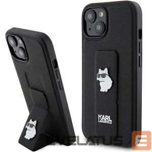 Nugarėlės dėklai Karl Lagerfeld  Karl Lagerfeld Gripstand Saffiano Choupette Pins Case for iPhone 15 Plus / 14 Plus - Black 