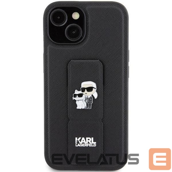 Nugarėlės dėklai Karl Lagerfeld Karl Lagerfeld Gripstand Saffiano Karl&Choupette Pins case for iPhone 15 - black