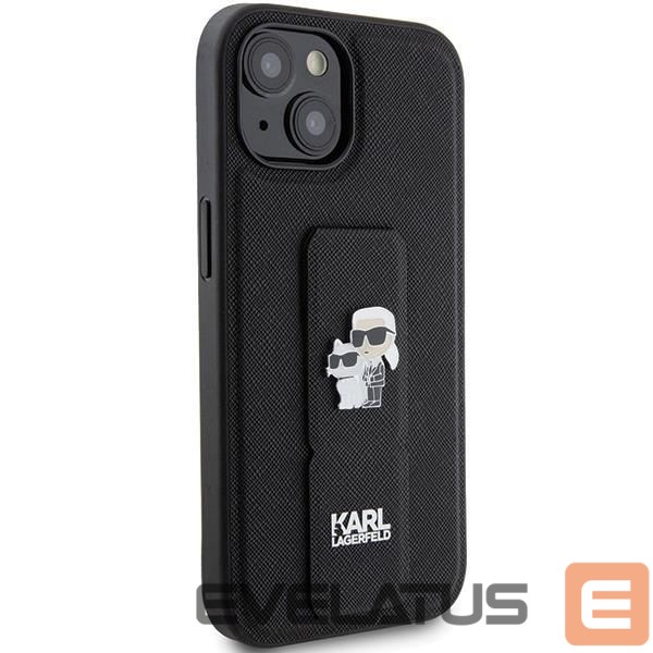 Nugarėlės dėklai Karl Lagerfeld Karl Lagerfeld Gripstand Saffiano Karl&Choupette Pins case for iPhone 15 - black