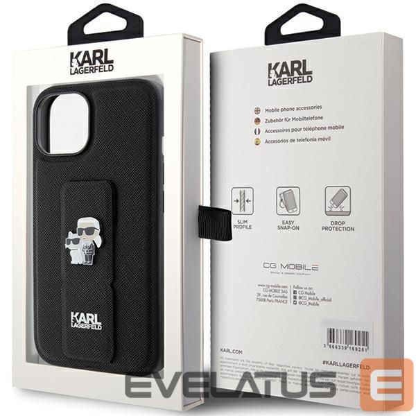 Nugarėlės dėklai Karl Lagerfeld Karl Lagerfeld Gripstand Saffiano Karl&Choupette Pins case for iPhone 15 - black