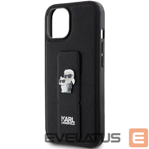 Nugarėlės dėklai Karl Lagerfeld Karl Lagerfeld Gripstand Saffiano Karl&Choupette Pins case for iPhone 15 - black