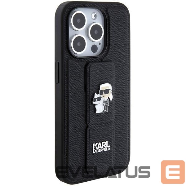 Nugarėlės dėklai Karl Lagerfeld Karl Lagerfeld Gripstand Saffiano Karl&Choupette Pins case for iPhone 15 Pro Max - black