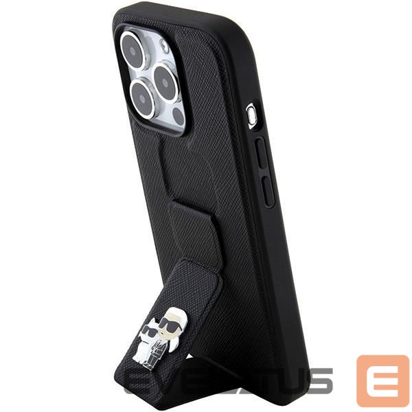 Nugarėlės dėklai Karl Lagerfeld Karl Lagerfeld Gripstand Saffiano Karl&Choupette Pins case for iPhone 15 Pro Max - black