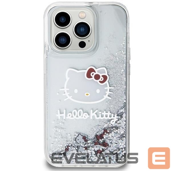 Nugarėlės dėklai Hello Kitty Hello Kitty Liquid Glitter Charms Kitty Head case for iPhone 13 Pro / 13 - silver
