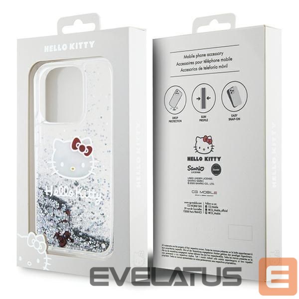 Nugarėlės dėklai Hello Kitty Hello Kitty Liquid Glitter Charms Kitty Head case for iPhone 13 Pro / 13 - silver