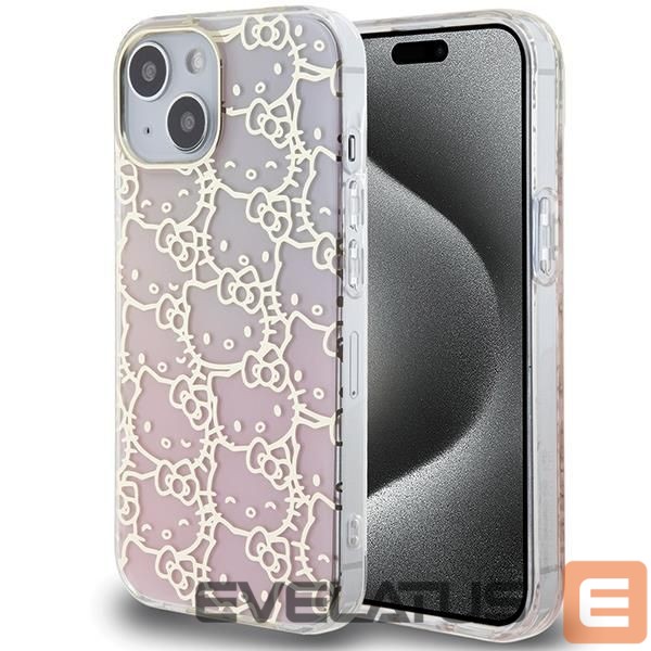Nugarėlės dėklai Hello Kitty Hello Kitty IML Gradient Electrop Crowded Kitty Head case for iPhone 15 - pink