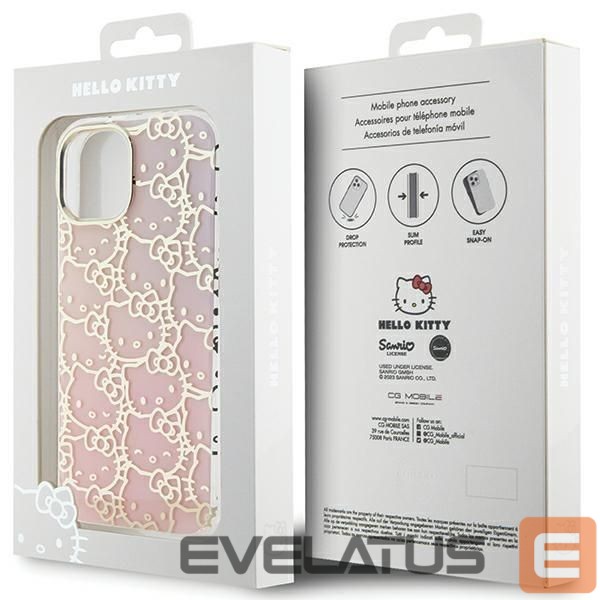 Nugarėlės dėklai Hello Kitty Hello Kitty IML Gradient Electrop Crowded Kitty Head case for iPhone 15 - pink