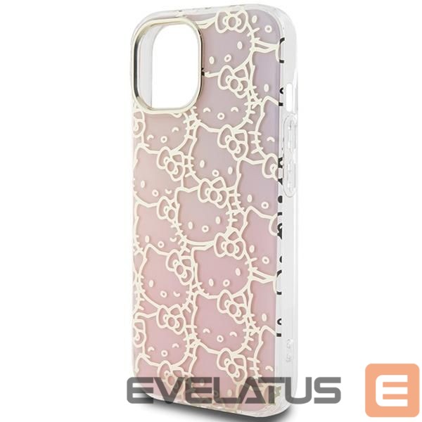 Nugarėlės dėklai Hello Kitty Hello Kitty IML Gradient Electrop Crowded Kitty Head case for iPhone 15 - pink