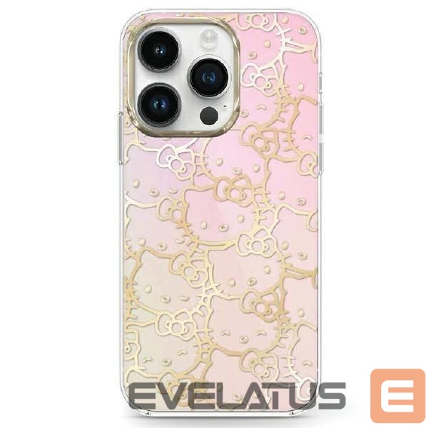 Nugarėlės dėklai Hello Kitty Hello Kitty IML Gradient Electrop Crowded Kitty Head case for iPhone 15 - pink