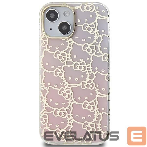 Nugarėlės dėklai Hello Kitty Hello Kitty IML Gradient Electrop Crowded Kitty Head case for iPhone 15 - pink
