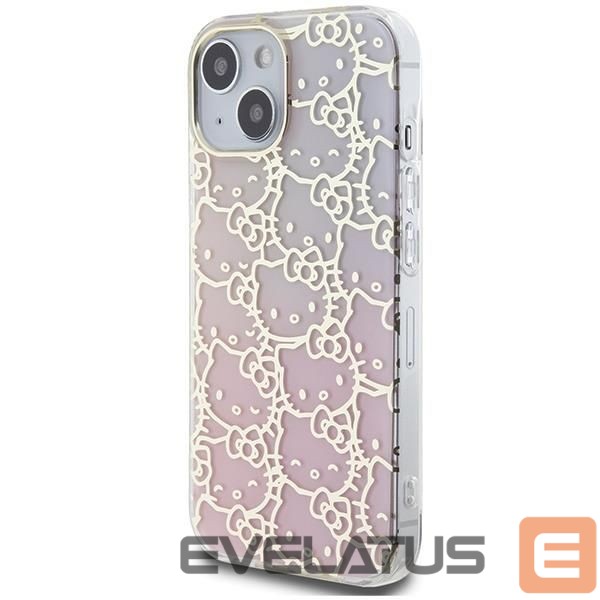 Nugarėlės dėklai Hello Kitty Hello Kitty IML Gradient Electrop Crowded Kitty Head case for iPhone 15 - pink