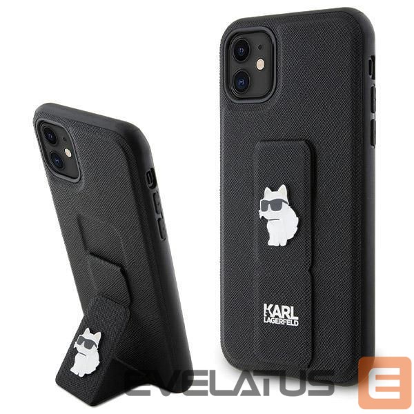 Nugarėlės dėklai Karl Lagerfeld Karl Lagerfeld Gripstand Saffiano Choupette Pins Case for iPhone 11 / Xr - Black