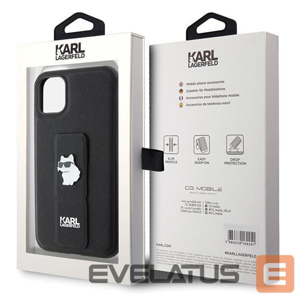 Nugarėlės dėklai Karl Lagerfeld Karl Lagerfeld Gripstand Saffiano Choupette Pins Case for iPhone 11 / Xr - Black