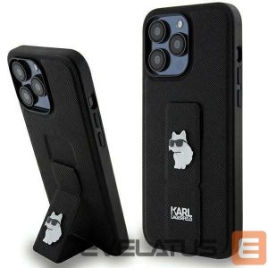 Nugarėlės dėklai Karl Lagerfeld  Karl Lagerfeld Gripstand Saffiano Choupette Pins Case for iPhone 13 Pro / 13 - Black 
