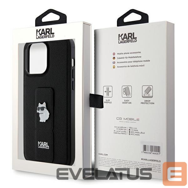 Nugarėlės dėklai Karl Lagerfeld Karl Lagerfeld Gripstand Saffiano Choupette Pins Case for iPhone 13 Pro / 13 - Black