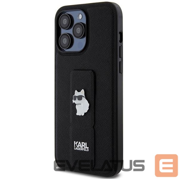 Nugarėlės dėklai Karl Lagerfeld Karl Lagerfeld Gripstand Saffiano Choupette Pins Case for iPhone 13 Pro / 13 - Black