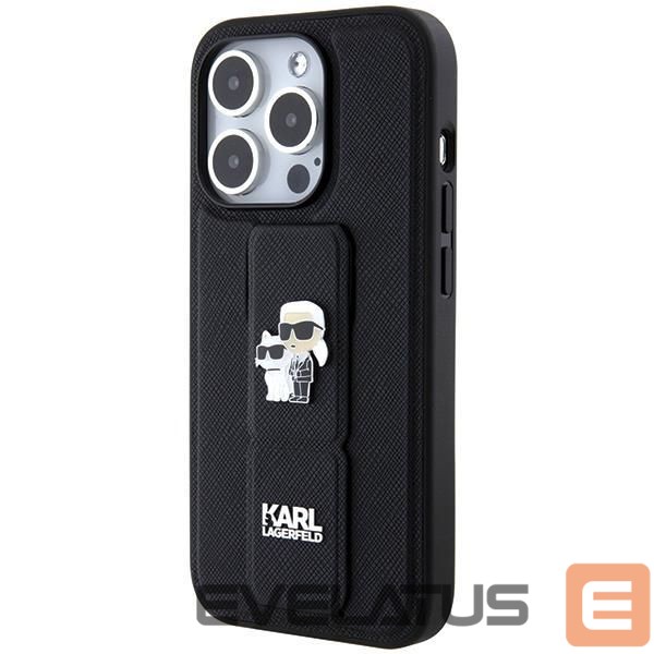 Nugarėlės dėklai Karl Lagerfeld Karl Lagerfeld Gripstand Saffiano Karl&Choupette Pins case for iPhone 13 Pro / 13 - black