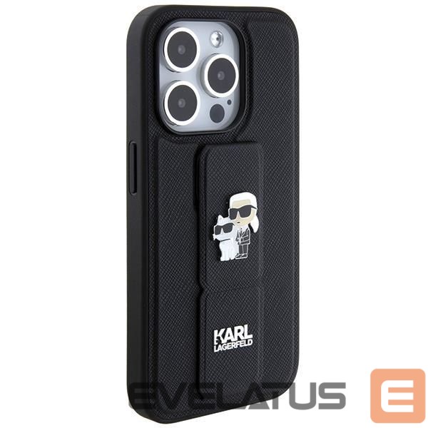 Nugarėlės dėklai Karl Lagerfeld Karl Lagerfeld Gripstand Saffiano Karl&Choupette Pins case for iPhone 13 Pro / 13 - black