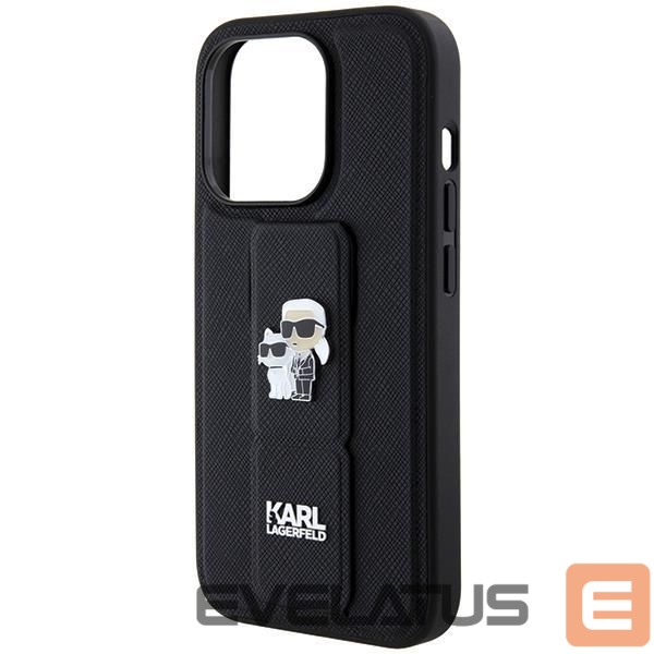 Nugarėlės dėklai Karl Lagerfeld Karl Lagerfeld Gripstand Saffiano Karl&Choupette Pins case for iPhone 13 Pro / 13 - black