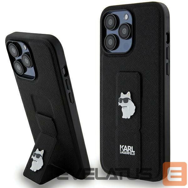 Nugarėlės dėklai Karl Lagerfeld Karl Lagerfeld Gripstand Saffiano Choupette Pins case for iPhone 13 Pro Max - black