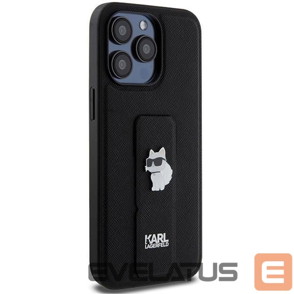 Nugarėlės dėklai Karl Lagerfeld Karl Lagerfeld Gripstand Saffiano Choupette Pins case for iPhone 13 Pro Max - black