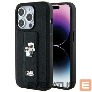 Nugarėlės dėklai Karl Lagerfeld  Karl Lagerfeld Gripstand Saffiano Karl&Choupette Pins case for iPhone 14 Pro - black 