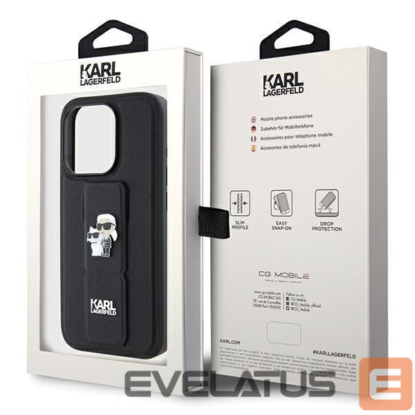 Nugarėlės dėklai Karl Lagerfeld Karl Lagerfeld Gripstand Saffiano Karl&Choupette Pins case for iPhone 14 Pro - black