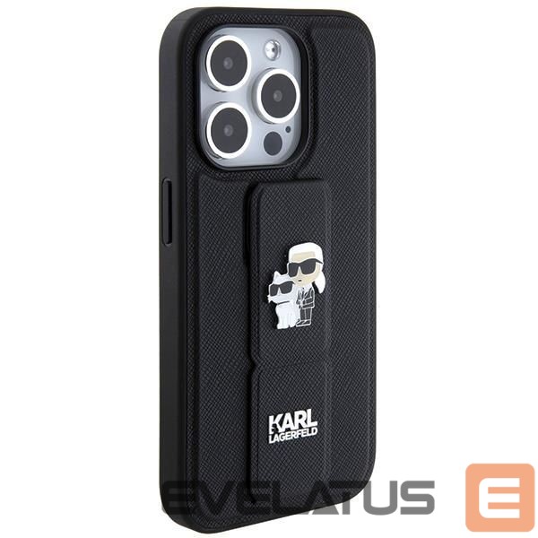 Nugarėlės dėklai Karl Lagerfeld Karl Lagerfeld Gripstand Saffiano Karl&Choupette Pins case for iPhone 14 Pro - black