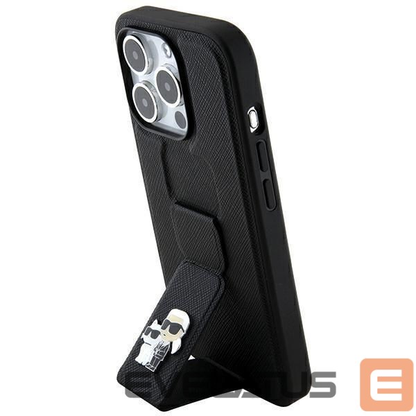 Nugarėlės dėklai Karl Lagerfeld Karl Lagerfeld Gripstand Saffiano Karl&Choupette Pins case for iPhone 14 Pro - black