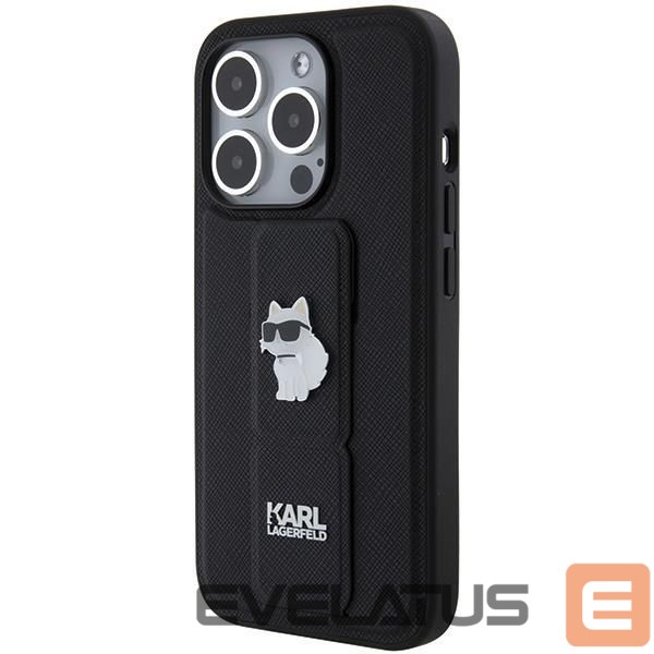 Nugarėlės dėklai Karl Lagerfeld Karl Lagerfeld Gripstand Saffiano Choupette Pins case for iPhone 14 Pro Max - black