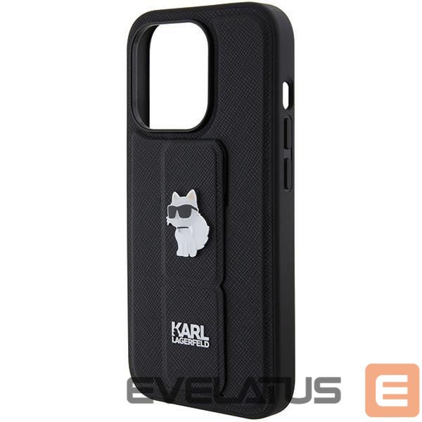 Nugarėlės dėklai Karl Lagerfeld Karl Lagerfeld Gripstand Saffiano Choupette Pins case for iPhone 14 Pro Max - black