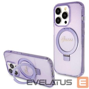Nugarėlės dėklai Guess  Guess Ring Stand Script Glitter MagSafe case for iPhone 14 Pro Max - purple 