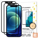 Apsauginiai stiklai Wozinsky  Wozinsky 2x Tempered Glass Full Glue Super Tough Screen Protector Full Coveraged with Frame Case Friendly for iPhone 12 Pro / iPhone 12 black 