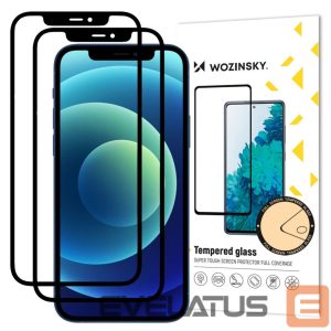 Apsauginiai stiklai Wozinsky  Wozinsky 2x Tempered Glass Full Glue Super Tough Screen Protector Full Coveraged with Frame Case Friendly for iPhone 12 Pro / iPhone 12 black 