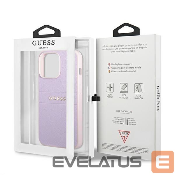 Nugarėlės dėklai Guess Guess GUHCP13LPSASBPU iPhone 13 Pro / 13 6.1" purple/purple Saffiano Hot Stamp & Metal Logo
