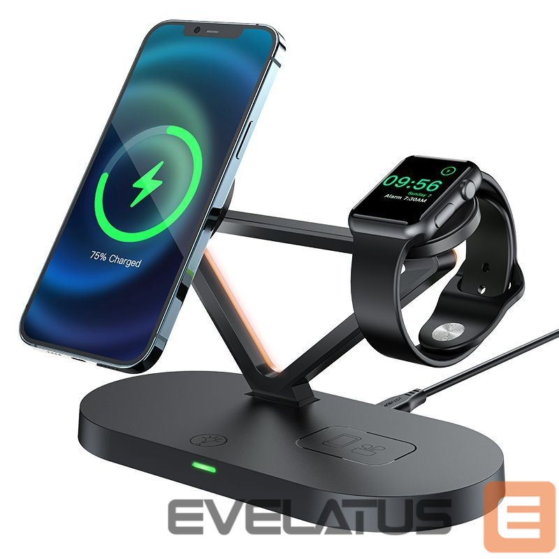 Belaidis įkroviklis Acefast Acefast 15W Qi Wireless Charger for iPhone (with MagSafe), Apple Watch and Apple AirPods Stand Holder Magnetic Holder Black (E9 black) Black
