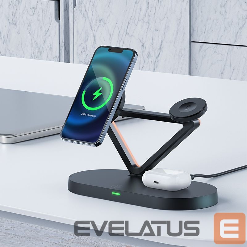 Belaidis įkroviklis Acefast Acefast 15W Qi Wireless Charger for iPhone (with MagSafe), Apple Watch and Apple AirPods Stand Holder Magnetic Holder Black (E9 black) Black