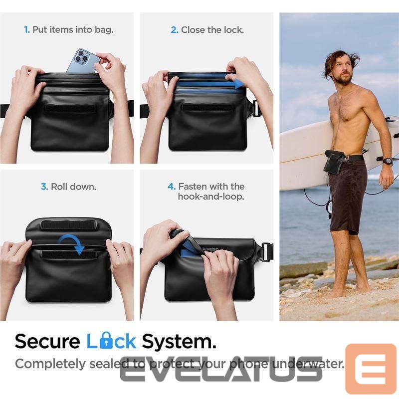 Universalus sporto dėklas Spigen Spigen Aqua Shield A621 Waterproof Hip Bag + Floating Case - Black