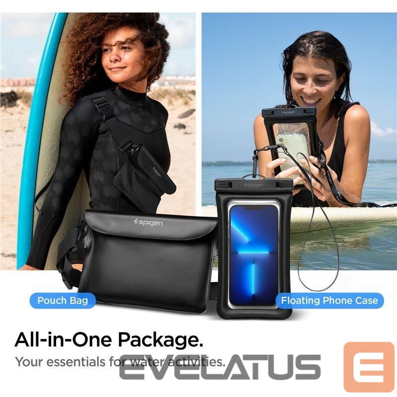 Universalus sporto dėklas Spigen Spigen Aqua Shield A621 Waterproof Hip Bag + Floating Case - Black