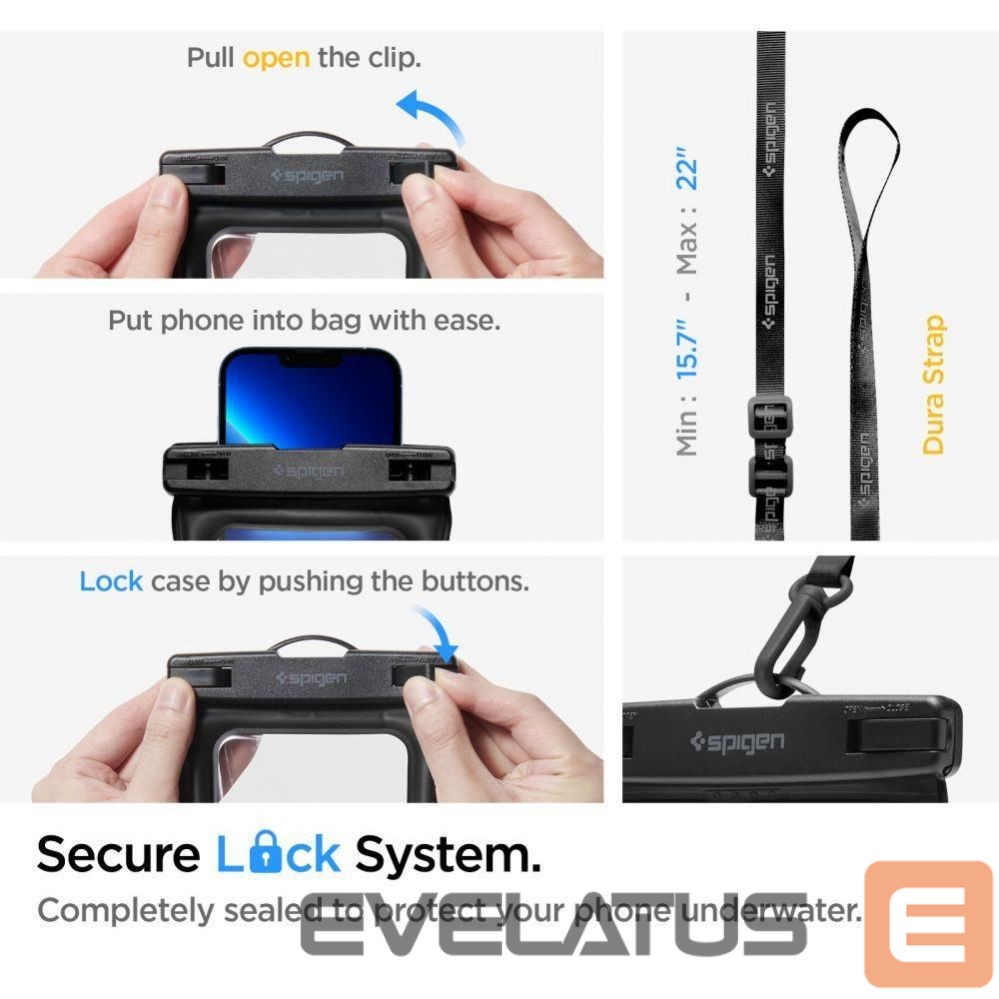 Universalus sporto dėklas Spigen Spigen Aqua Shield A621 Waterproof Hip Bag + Floating Case - Black