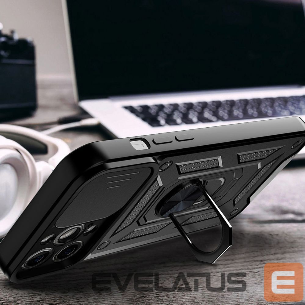 Nugarėlės dėklai Hurtel Hybrid Armor Camshield case for Vivo Y16 / Vivo Y02s armored case with camera cover black