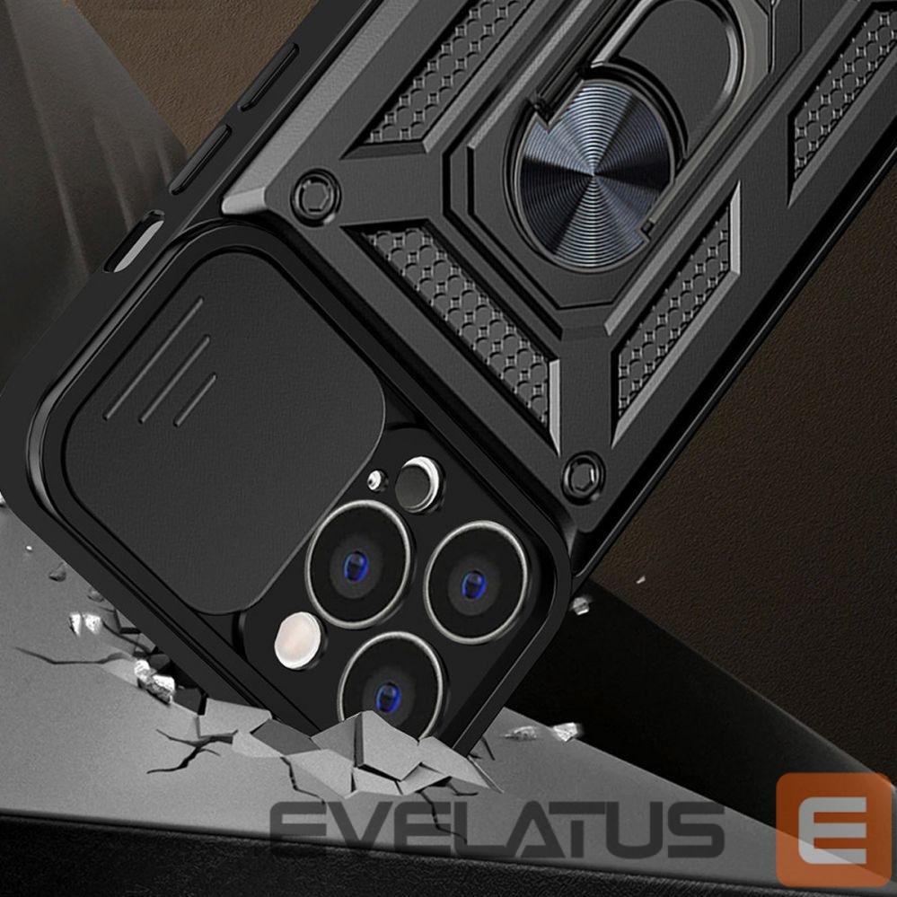 Nugarėlės dėklai Hurtel Hybrid Armor Camshield case for Vivo Y16 / Vivo Y02s armored case with camera cover black