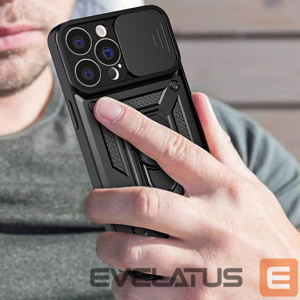 Nugarėlės dėklai Hurtel Hybrid Armor Camshield case for Vivo Y16 / Vivo Y02s armored case with camera cover black
