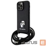 Nugarėlės dėklai Karl Lagerfeld  Karl Lagerfeld KLHCP14XSAKCPSK case for iPhone 14 Pro Max 6.7" hardcase - black Crossbody Saffiano Metal Pin Karl&Choupette 